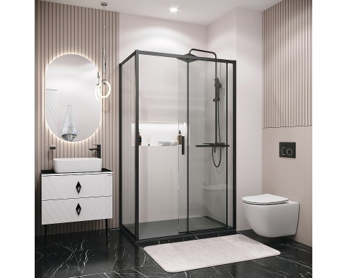 Душевой уголок Grossman Style 120х70 профиль Черный матовый стекло прозрачное