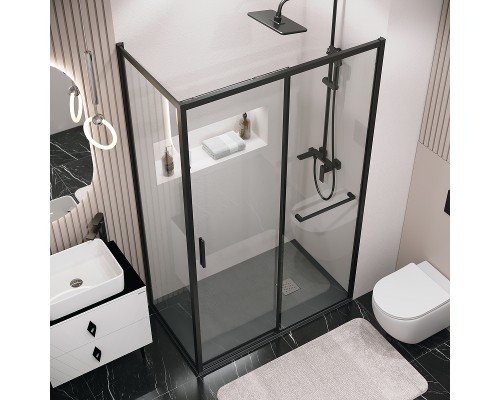 Душевой уголок Grossman Style 120х70 профиль Черный матовый стекло прозрачное
