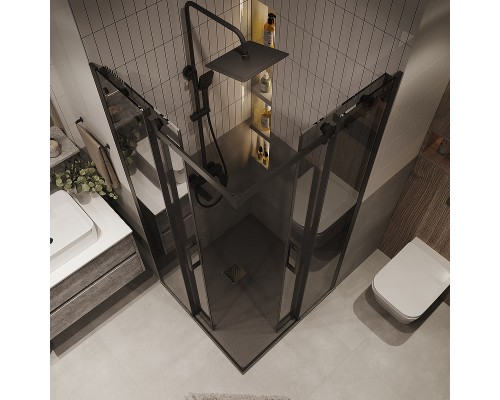 Душевой уголок Grossman Classic 100х100 300.K33.04.1010.21.10 профиль Черный матовый стекло тонированное