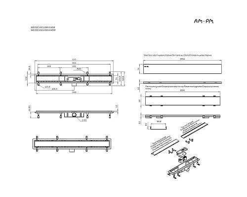 Душевой лоток AM.PM PrimeFlow 90 W02SC-U11-090-04BM с Черной матовой решеткой / под плитку Tile