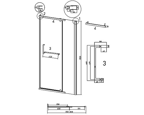 Душевая дверь Grossman Pragma 100 100.K33.03.100.21.02 профиль Черный матовый стекло шиншилла