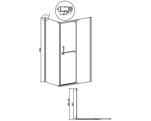 Душевая стенка Grossman Pragma 90 200.K33.03.90.21.02 профиль Черный матовый стекло шиншилла