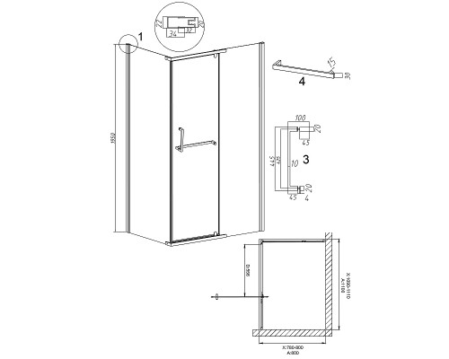 Душевой уголок Grossman Pragma 110х80 120.K33.03.1180.21.02 профиль Черный матовый стекло шиншилла