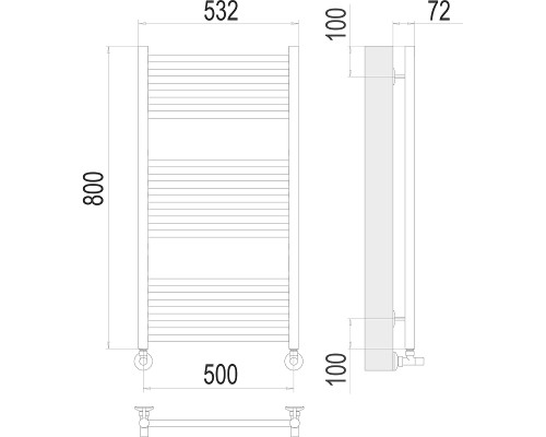 Водяной полотенцесушитель Terminus Аврора П16 500х800 4670078529312 Хром, нижнее подключение, G 1/2" ВР, с угловым соединением