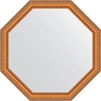 Зеркало Evoform Octagon 72х72 в багетной раме - Золотые бусы на бронзе 60 мм