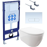 Комплект унитаза с инсталляцией Aquatek Set Aquatek Поларис-013 4в1 с сиденьем Микролифт и Белой клавишей смыва