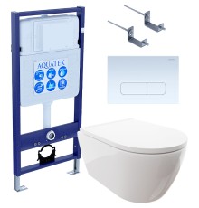 Комплект унитаза с инсталляцией Aquatek Set Aquatek Поларис-013 4в1 с сиденьем Микролифт и Белой клавишей смыва