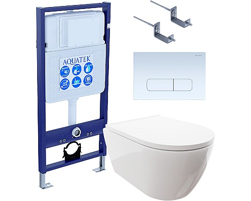 Комплект унитаза с инсталляцией Aquatek Set Aquatek Поларис-013 4в1 с сиденьем Микролифт и Белой клавишей смыва