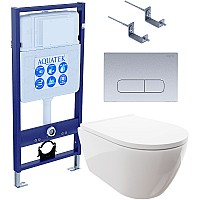 Комплект унитаза с инсталляцией Aquatek Set Aquatek Поларис-014 4в1 с сиденьем Микролифт и клавишей смыва Хром матовый