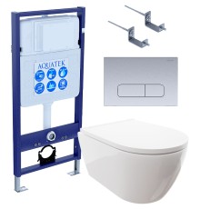 Комплект унитаза с инсталляцией Aquatek Set Aquatek Поларис-014 4в1 с сиденьем Микролифт и клавишей смыва Хром матовый