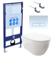 Комплект унитаза с инсталляцией Aquatek Set Aquatek Поларис-021 4в1 с сиденьем Микролифт и Белой глянцевой клавишей смыва