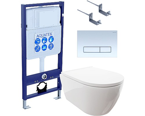 Комплект унитаза с инсталляцией Aquatek Set Aquatek Поларис-021 4в1 с сиденьем Микролифт и Белой глянцевой клавишей смыва