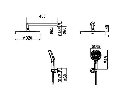 Комплект верхнего и ручного душа Boheme Cell 427-G Золото