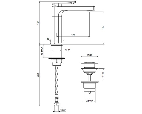Смеситель для раковины Gattoni Soffio 8140/81DS Темный никель шлифованный