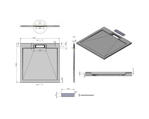 Душевой поддон из искусственного камня Esbano Luxe ESP-LX119G 110x90 ESPLX 119G Серый матовый