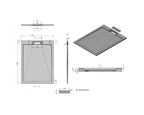Душевой поддон из искусственного камня Esbano Luxe ESP-LX129G 120x90 ESPLX 129G Серый матовый