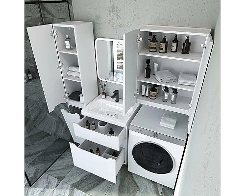 Шкаф пенал Style Line Марелла 30 L Люкс Plus СС-00002428 с бельевой корзиной Белый глянец антискрейтч