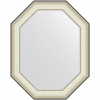 Зеркало Evoform Octagon 74x59 в багетной раме - Белая кожа с хромом 78 мм