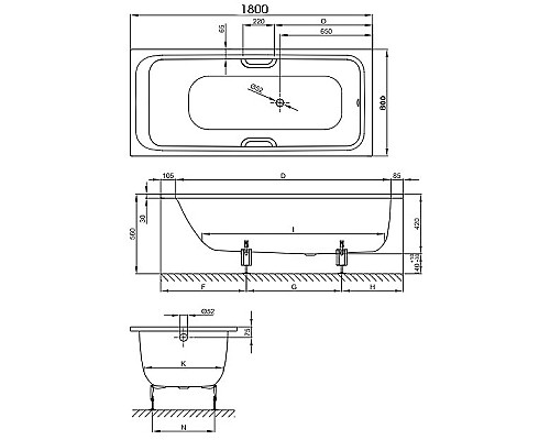 Стальная ванна Bette Select 180x80 3413-000 PLUS с шумоизоляцией и антигрязевым покрытием