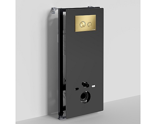 Инсталляция WasserKRAFT Abens 20TLT.010.ME.BL.MG01 для унитаза Черное стекло с клавишей смыва Золото матовое