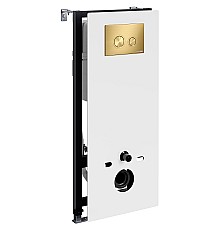 Инсталляция WasserKRAFT Abens 20TLT.010.ME.WH.MG01 для унитаза Белое стекло с клавишей смыва Золото матовое