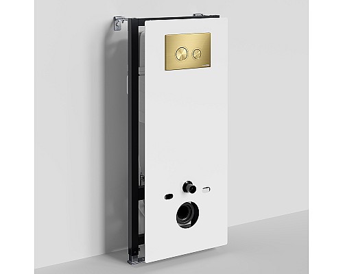 Инсталляция WasserKRAFT Abens 20TLT.010.ME.WH.MG01 для унитаза Белое стекло с клавишей смыва Золото матовое