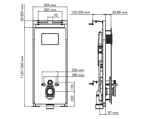 Инсталляция WasserKRAFT Salm 27TLT.010.ME.BL.WH01 для унитаза Черное стекло с Белой клавишей смыва