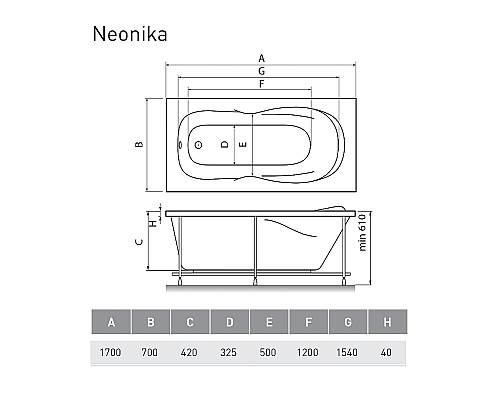 Акриловая ванна Relisan Neonika 170x70 Гл000000964 без гидромассажа Акриловая ванна Relisan Neonika 170x70 Гл000000964 без гидромассажа