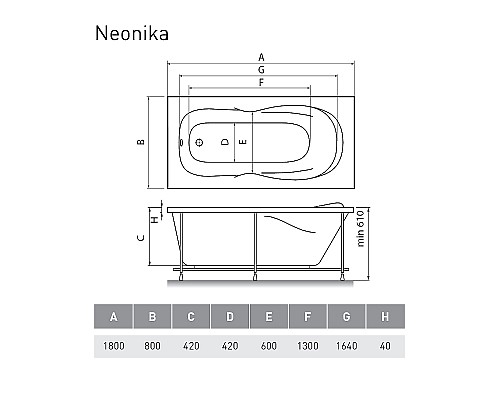 Акриловая ванна Relisan Neonika 180x80 Гл000000976 без гидромассажа Акриловая ванна Relisan Neonika 180x80 Гл000000976 без гидромассажа