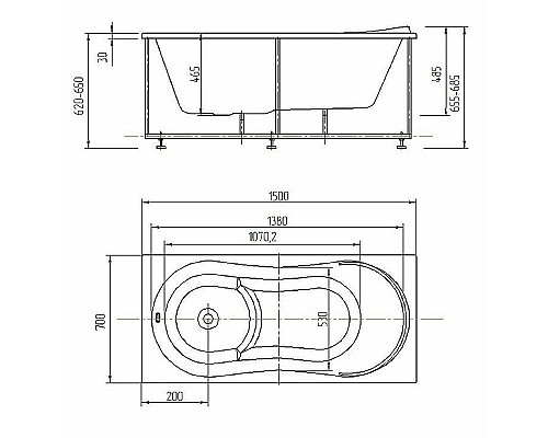 Акриловая ванна Aquatek Афродита 150x70 AFR150-0000033 без гидромассажа без панелей с каркасом (разборный) со слив-переливом