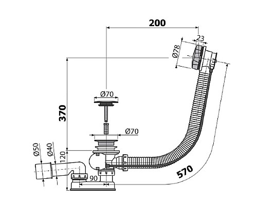 Слив-перелив Alcaplast AG210125260 (A55KM) полуавтомат Хром