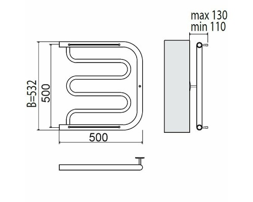 Водяной полотенцесушитель Terminus Фокстрот 500x500 4620768881282 с полкой Хром