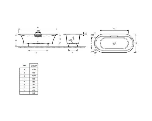 Чугунная ванна Jacob Delafon Volute 170x80 E6D037-00 с антискользящим покрытием