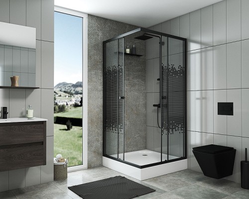 Душевой уголок Niagara Eco 80х80 NG-008-14Q Black профиль Черный стекло с рисунком