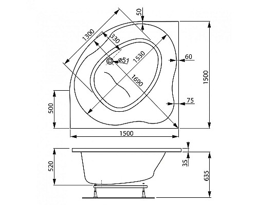 Акриловая ванна Vagnerplast Plejada 150x150 VPBA150PLE3X-04 без гидромассажа