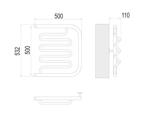 Водяной полотенцесушитель Terminus Фокстрот-Лиана (1) 500x500 4620768880971 Хром, боковое подключение, G 1" НР
