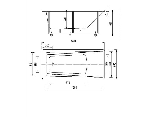 Акриловая ванна Aquatek Либра 150х70 LIB150-0000024 без гидромассажа с фронтальной панелью с каркасом (разборный) со слив-переливом (слева)