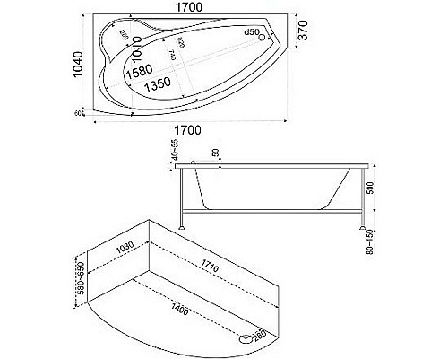 Акриловая ванна Bas Николь 170x104 L В 00027 без гидромассажа