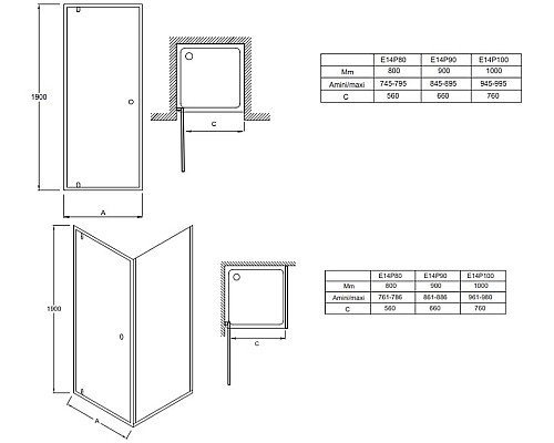 Душевая дверь Jacob Delafon Serenity 90х190 E14P90-GA профиль Хром стекло прозрачное