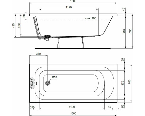 Акриловая ванна Ideal Standard Simplicity 160x70 W004301 без гидромассажа