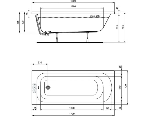 Акриловая ванна Ideal Standard Simplicity 170x70 W004401 без гидромассажа