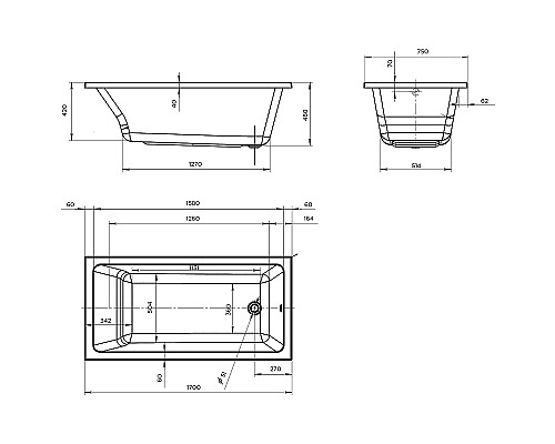 Акриловая ванна Marka One Bianca 170х75 01бья1775 без гидромассажа