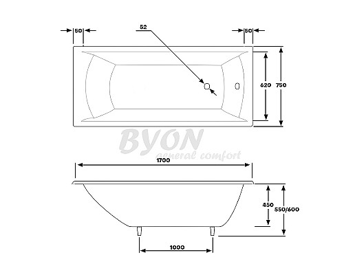 Чугунная ванна Byon Milan 170x75 V0000083 с антискользящим покрытием Чугунная ванна Byon Milan 170x75 V0000083 с антискользящим покрытием