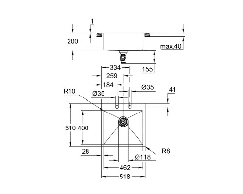 Кухонная мойка Grohe K800 52 Нержавеющая сталь