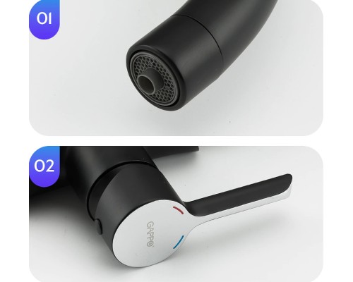 Смеситель для кухни Gappo G03-6 G4303-6 Черный матовый Хром