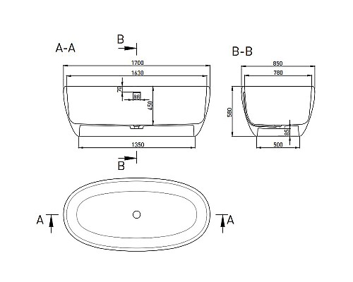 Ванна из искусственного камня Salini Luce 170х85 100121M Белая матовая