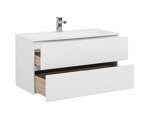 Тумба с раковиной Aquanet Алвита 100 238369 подвесная Белый глянец