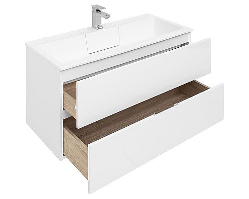 Тумба с раковиной Aquanet Алвита 100 238369 подвесная Белый глянец