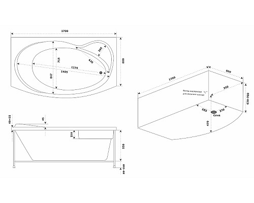 Акриловая ванна Bas Либера 170x100 В 00066 без гидромассажа