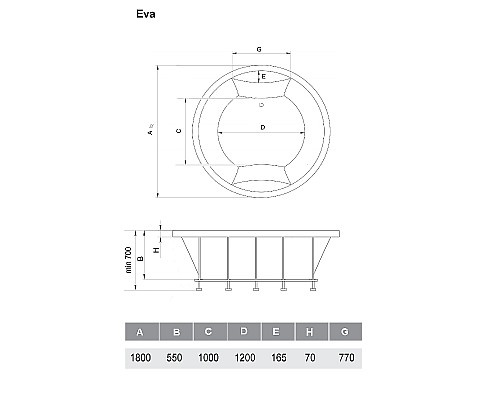 Акриловая ванна Vayer Eva 180x180 Гл000025681 без гидромассажа